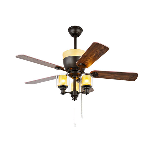 Classic Cylinder Ceiling Fan 3 Heads Metal Semi Flush Mount Light Fixture in Black for Dining Room Clearhalo 'Ceiling Fans with Lights' 'Ceiling Fans' Lighting' 315556