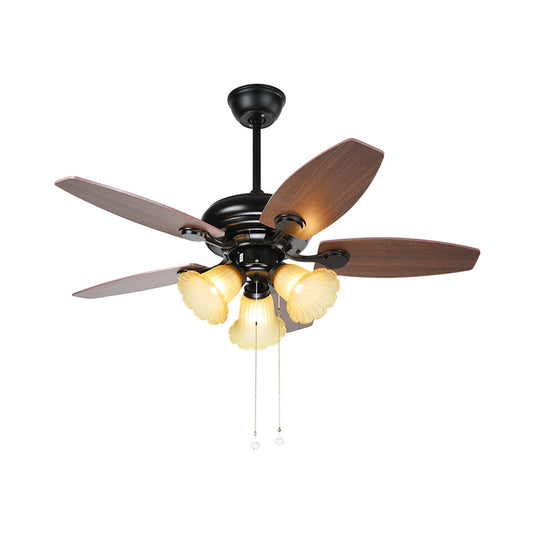 Flower Frosted Glass Ceiling Fan Lamp Traditional 3 Lights Kitchen Semi Flush Mount in Brown Clearhalo 'Ceiling Fans with Lights' 'Ceiling Fans' Lighting' 315573