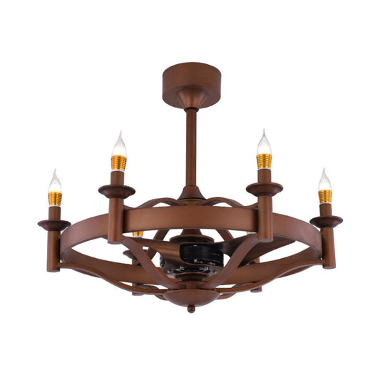 Vintage Candle Ceiling Fan Lamp 6 Lights Metal Semi Flush Light in Brown for Bedroom Clearhalo 'Ceiling Fans with Lights' 'Ceiling Fans' Lighting' 315596