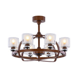 8 Heads Cylinder Ceiling Fan Lighting Traditional Brown Metal Semi Flush for Bedroom Clearhalo 'Ceiling Fans with Lights' 'Ceiling Fans' Lighting' 315599