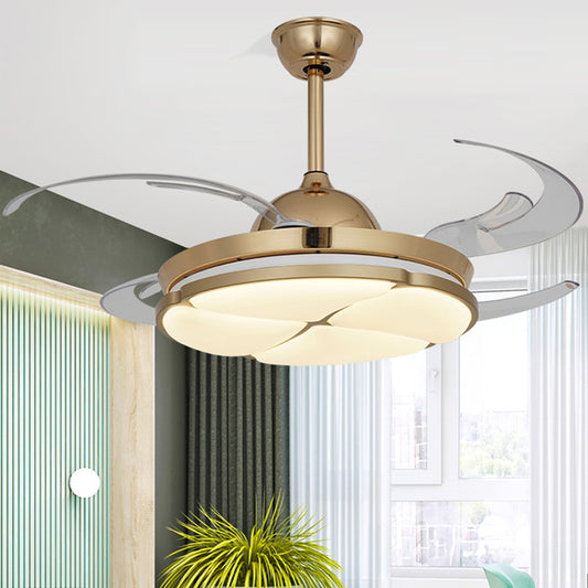 Gold LED Ceiling Fan Traditional PC Circle Semi Flush Mount Light Fixture for Bedroom, Remote Control/Frequency Conversion Gold Clearhalo 'Ceiling Fans with Lights' 'Ceiling Fans' Lighting' 315603