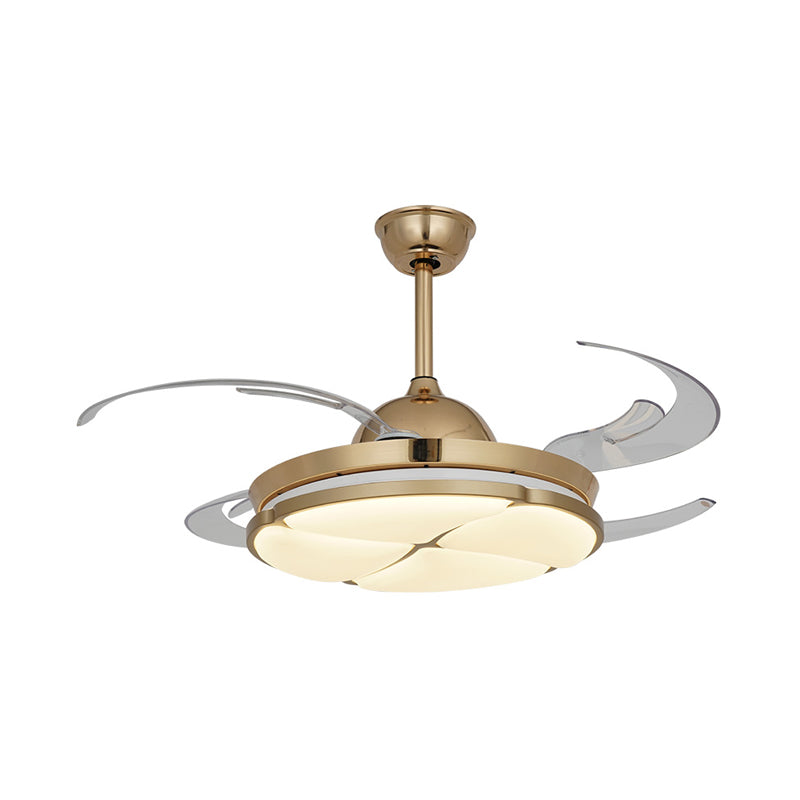 Gold LED Ceiling Fan Traditional PC Circle Semi Flush Mount Light Fixture for Bedroom, Remote Control/Frequency Conversion Clearhalo 'Ceiling Fans with Lights' 'Ceiling Fans' Lighting' 315606