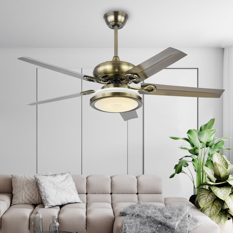 LED Circular Ceiling Fan Lamp Vintage Silver Metal Semi Flush Light for Living Room Clearhalo 'Ceiling Fans with Lights' 'Ceiling Fans' Lighting' 315611