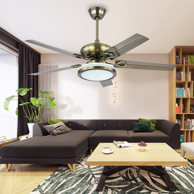 LED Circular Ceiling Fan Lamp Vintage Silver Metal Semi Flush Light for Living Room Clearhalo 'Ceiling Fans with Lights' 'Ceiling Fans' Lighting' 315612