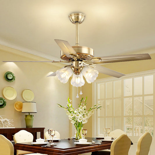 Blossom Kitchen Ceiling Fan Lighting Traditional Frosted Glass 3 Lights Gold Semi Flush Light Clearhalo 'Ceiling Fans with Lights' 'Ceiling Fans' Lighting' 315624