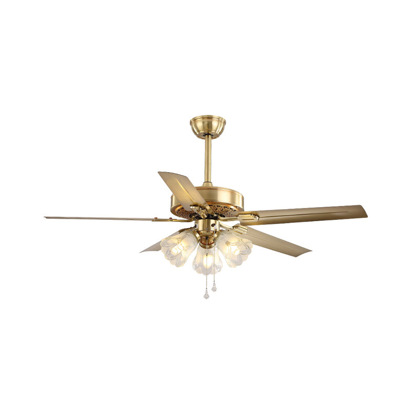 Blossom Kitchen Ceiling Fan Lighting Traditional Frosted Glass 3 Lights Gold Semi Flush Light Clearhalo 'Ceiling Fans with Lights' 'Ceiling Fans' Lighting' 315625