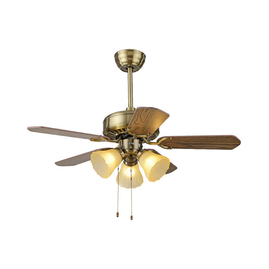 Brass Petal Ceiling Fan Lighting Classic Style Opal Glass 3 Lights Kitchen Semi Flush, Pull Chain/Remote Control/Wall Control Clearhalo 'Ceiling Fans with Lights' 'Ceiling Fans' Lighting' 315629