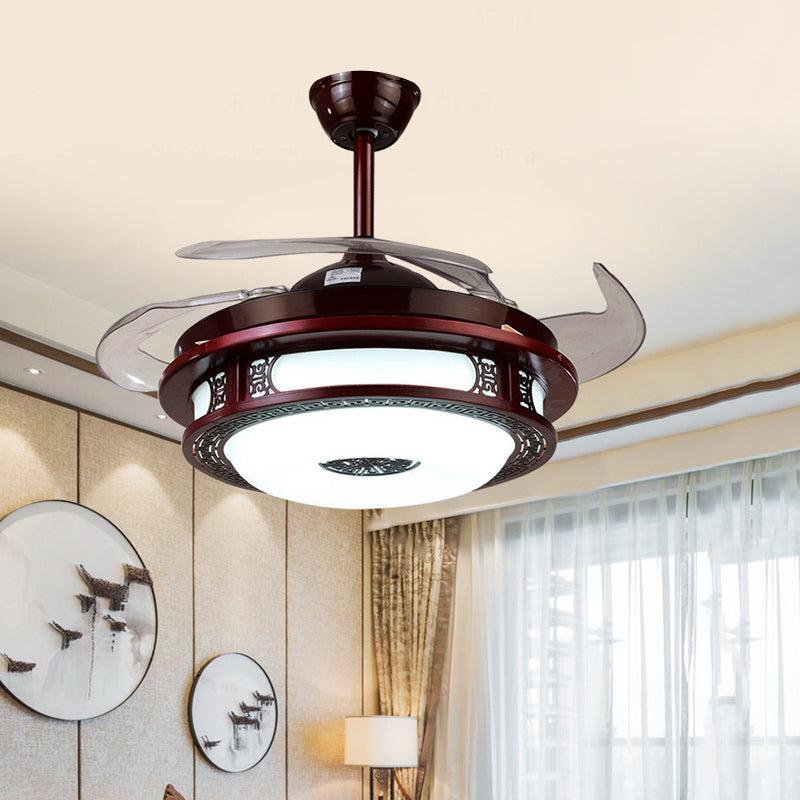 LED Round Ceiling Light Traditional Red Brown Metal Semi Mount Lighting for Bedroom, Remote Control/Wall Control Red Brown Clearhalo 'Ceiling Fans with Lights' 'Ceiling Fans' Lighting' 315634
