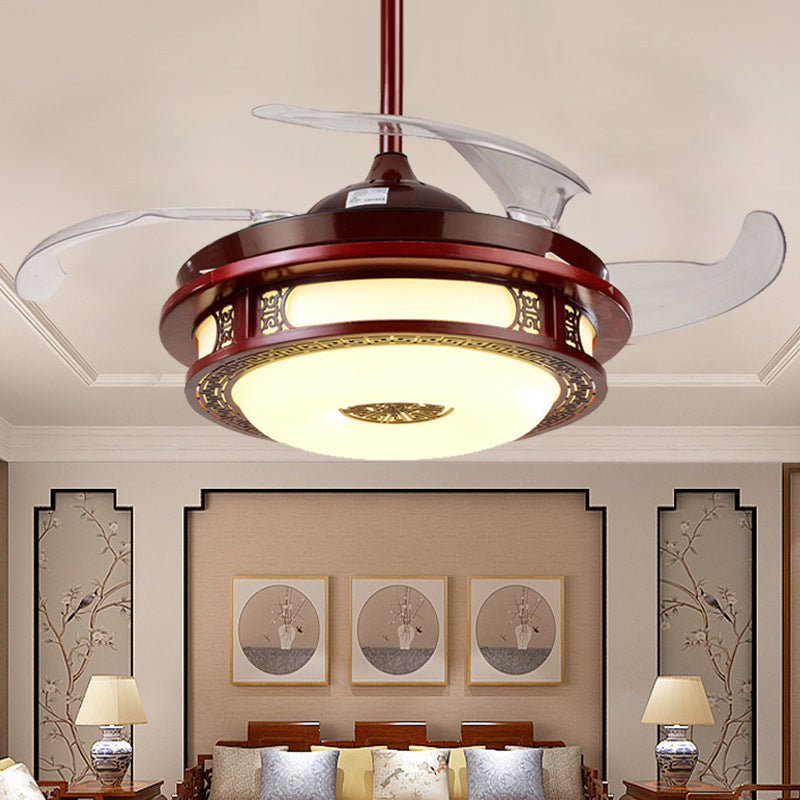 LED Round Ceiling Light Traditional Red Brown Metal Semi Mount Lighting for Bedroom, Remote Control/Wall Control Clearhalo 'Ceiling Fans with Lights' 'Ceiling Fans' Lighting' 315635