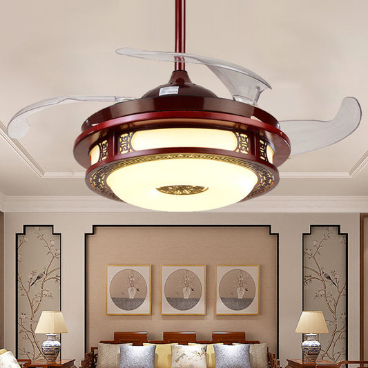 LED Round Ceiling Light Traditional Red Brown Metal Semi Mount Lighting for Bedroom, Remote Control/Wall Control Clearhalo 'Ceiling Fans with Lights' 'Ceiling Fans' Lighting' 315635