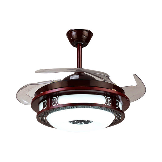 LED Round Ceiling Light Traditional Red Brown Metal Semi Mount Lighting for Bedroom, Remote Control/Wall Control Clearhalo 'Ceiling Fans with Lights' 'Ceiling Fans' Lighting' 315636