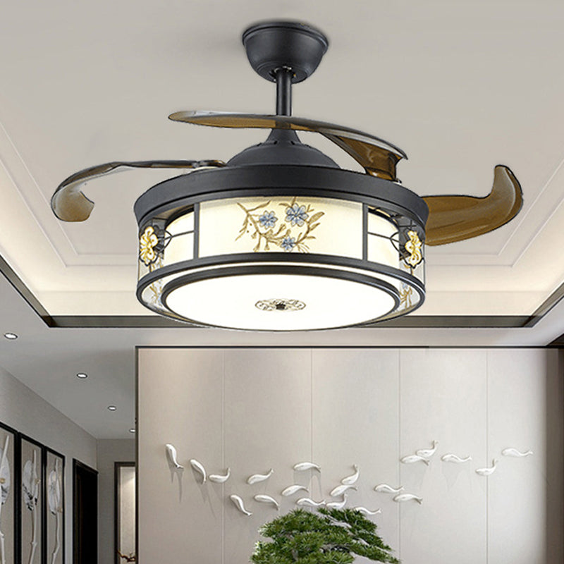 LED Ceiling Fan Light Classic Circular Metal Semi Flush Mount Lighting in Black, Remote Control/Wall Control/Frequency Conversion Clearhalo 'Ceiling Fans with Lights' 'Ceiling Fans' Lighting' 315638
