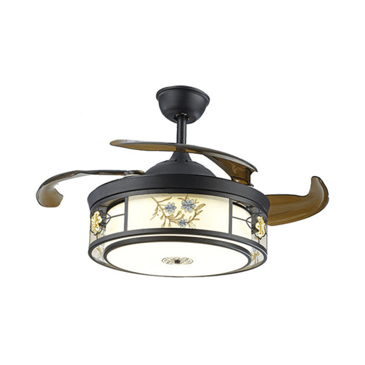 LED Ceiling Fan Light Classic Circular Metal Semi Flush Mount Lighting in Black, Remote Control/Wall Control/Frequency Conversion Clearhalo 'Ceiling Fans with Lights' 'Ceiling Fans' Lighting' 315640