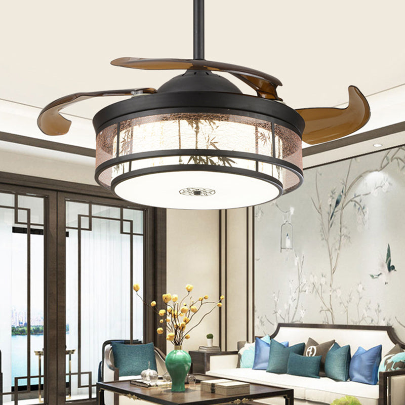 LED Kitchen Ceiling Lighting Traditional Style Black Semi Flush with Drum Metal Shade, Remote Control/Wall Control/Frequency Conversion Clearhalo 'Ceiling Fans with Lights' 'Ceiling Fans' Lighting' 315642