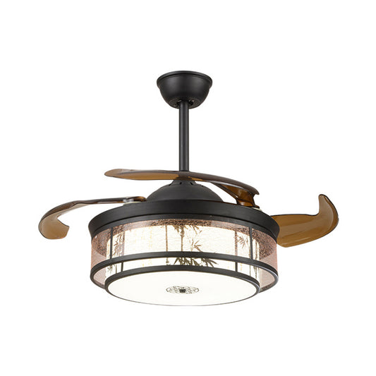 LED Kitchen Ceiling Lighting Traditional Style Black Semi Flush with Drum Metal Shade, Remote Control/Wall Control/Frequency Conversion Clearhalo 'Ceiling Fans with Lights' 'Ceiling Fans' Lighting' 315644