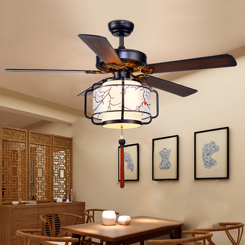 42"/52" W 3 Lights Metal Ceiling Lighting Vintage Brown Lantern Dining Room Semi Flush Mount Light Fixture Brown Clearhalo 'Ceiling Fans with Lights' 'Ceiling Fans' Lighting' 315645