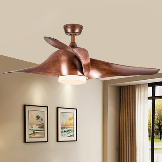 Traditional Round Ceiling Fan LED Metallic Semi Flush Mount Light Fixture in Dark Wood for Living Room Dark Wood Clearhalo 'Ceiling Fans with Lights' 'Ceiling Fans' Lighting' 315653