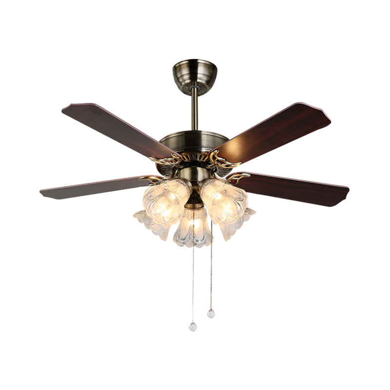 Traditional Petal Ceiling Fan Light 3/5 Lights Textured Glass Semi-Flush Light in Dark Brown for Living Room Clearhalo 'Ceiling Fans with Lights' 'Ceiling Fans' Lighting' 315661