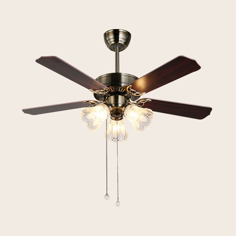 Traditional Petal Ceiling Fan Light 3/5 Lights Textured Glass Semi-Flush Light in Dark Brown for Living Room Clearhalo 'Ceiling Fans with Lights' 'Ceiling Fans' Lighting' 315663