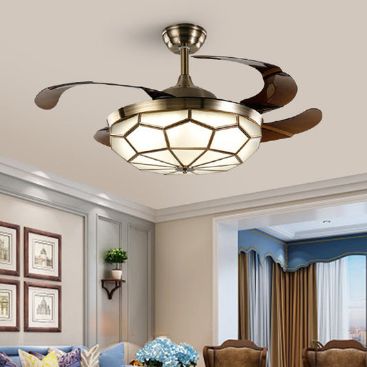 36"/42" Wide LED Ceiling Fan Traditional Bowl Opal Glass Semi Flush Mount Light in White, Remote Control/Wall Control Clearhalo 'Ceiling Fans with Lights' 'Ceiling Fans' Lighting' 315670