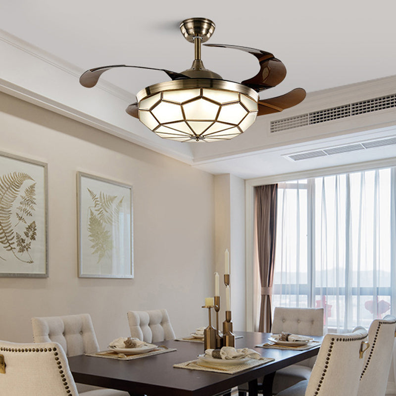 36"/42" Wide LED Ceiling Fan Traditional Bowl Opal Glass Semi Flush Mount Light in White, Remote Control/Wall Control Clearhalo 'Ceiling Fans with Lights' 'Ceiling Fans' Lighting' 315671