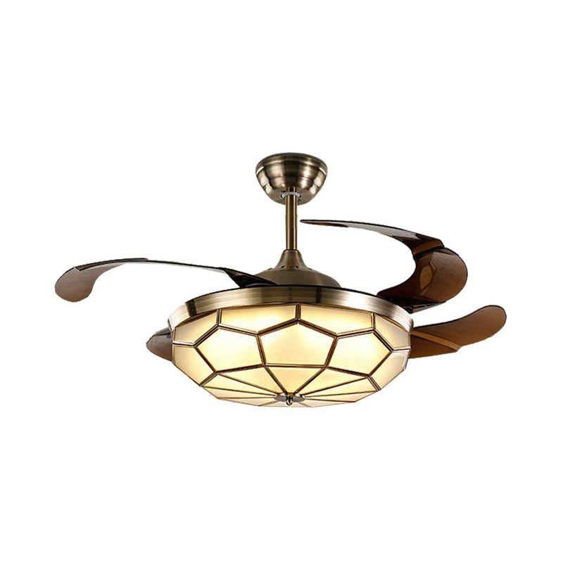 36"/42" Wide LED Ceiling Fan Traditional Bowl Opal Glass Semi Flush Mount Light in White, Remote Control/Wall Control Clearhalo 'Ceiling Fans with Lights' 'Ceiling Fans' Lighting' 315672