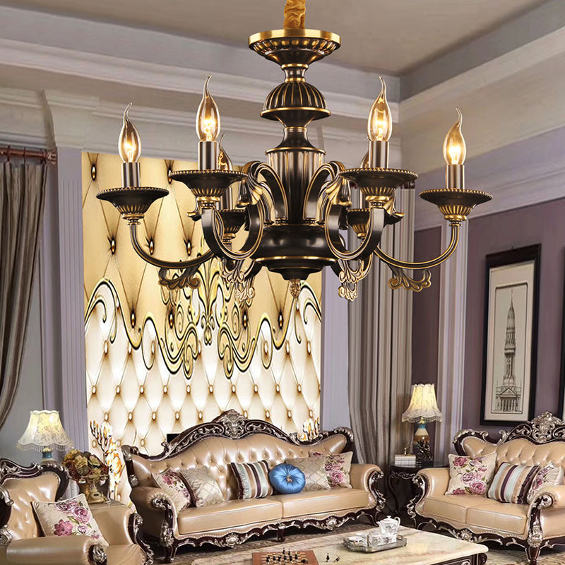 6 Heads Metal Pendant Chandelier Rustic Black and Gold Candle Living Room Ceiling Lamp Fixture Clearhalo 'Ceiling Lights' 'Chandeliers' Lighting' options 315714