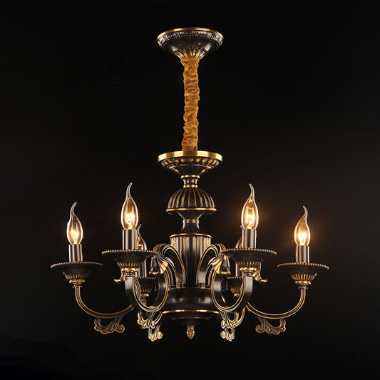 6 Heads Metal Pendant Chandelier Rustic Black and Gold Candle Living Room Ceiling Lamp Fixture Clearhalo 'Ceiling Lights' 'Chandeliers' Lighting' options 315716