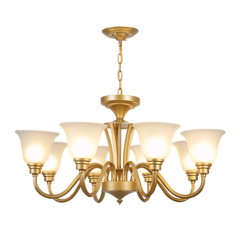 Sputnik Metal Chandelier Lighting Vintage 3/5/6 Bulbs Living Room Ceiling Pendant in Gold with Flared White Glass Shade Clearhalo 'Ceiling Lights' 'Chandeliers' 'Glass shade' 'Glass' Lighting' 315741