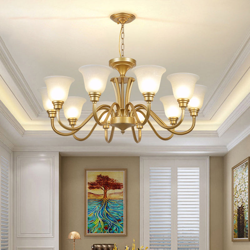 Sputnik Metal Chandelier Lighting Vintage 3/5/6 Bulbs Living Room Ceiling Pendant in Gold with Flared White Glass Shade 10 Gold Clearhalo 'Ceiling Lights' 'Chandeliers' 'Glass shade' 'Glass' Lighting' 315742