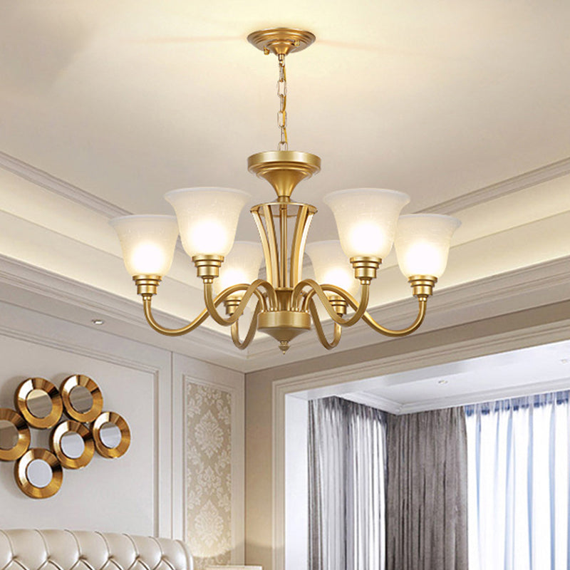 Sputnik Metal Chandelier Lighting Vintage 3/5/6 Bulbs Living Room Ceiling Pendant in Gold with Flared White Glass Shade 6 Gold Clearhalo 'Ceiling Lights' 'Chandeliers' 'Glass shade' 'Glass' Lighting' 315744