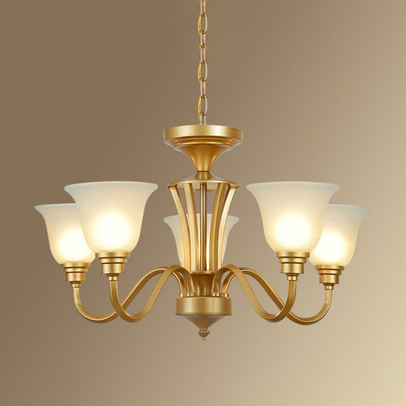 Sputnik Metal Chandelier Lighting Vintage 3/5/6 Bulbs Living Room Ceiling Pendant in Gold with Flared White Glass Shade Clearhalo 'Ceiling Lights' 'Chandeliers' 'Glass shade' 'Glass' Lighting' 315747