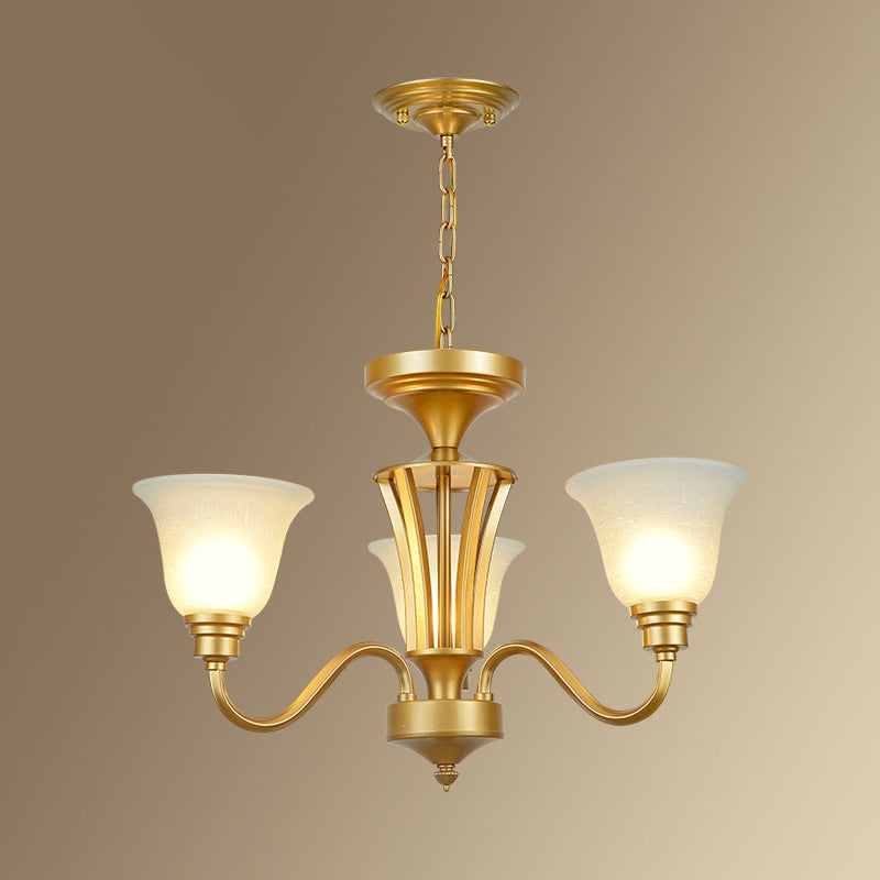 Sputnik Metal Chandelier Lighting Vintage 3/5/6 Bulbs Living Room Ceiling Pendant in Gold with Flared White Glass Shade Clearhalo 'Ceiling Lights' 'Chandeliers' 'Glass shade' 'Glass' Lighting' 315749