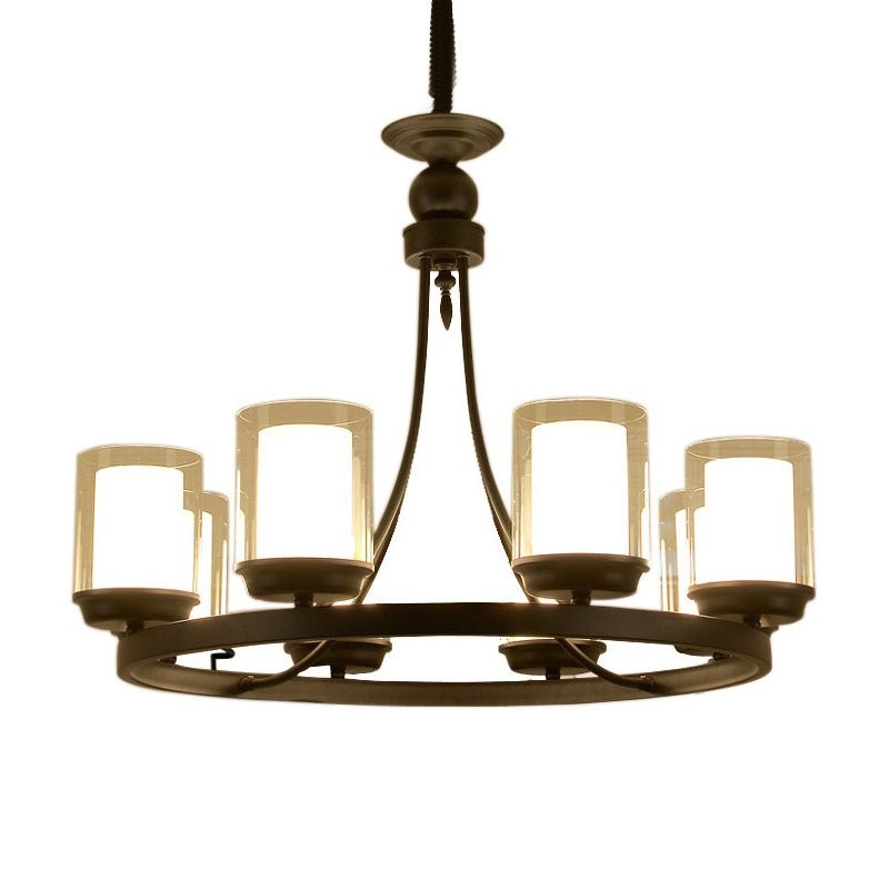 4/6/8 Bulbs Chandelier Lighting Traditional Cylindrical Clear Glass Pendant Ceiling Lamp in Black Clearhalo 'Ceiling Lights' 'Chandeliers' 'Glass shade' 'Glass' Lighting' 315758