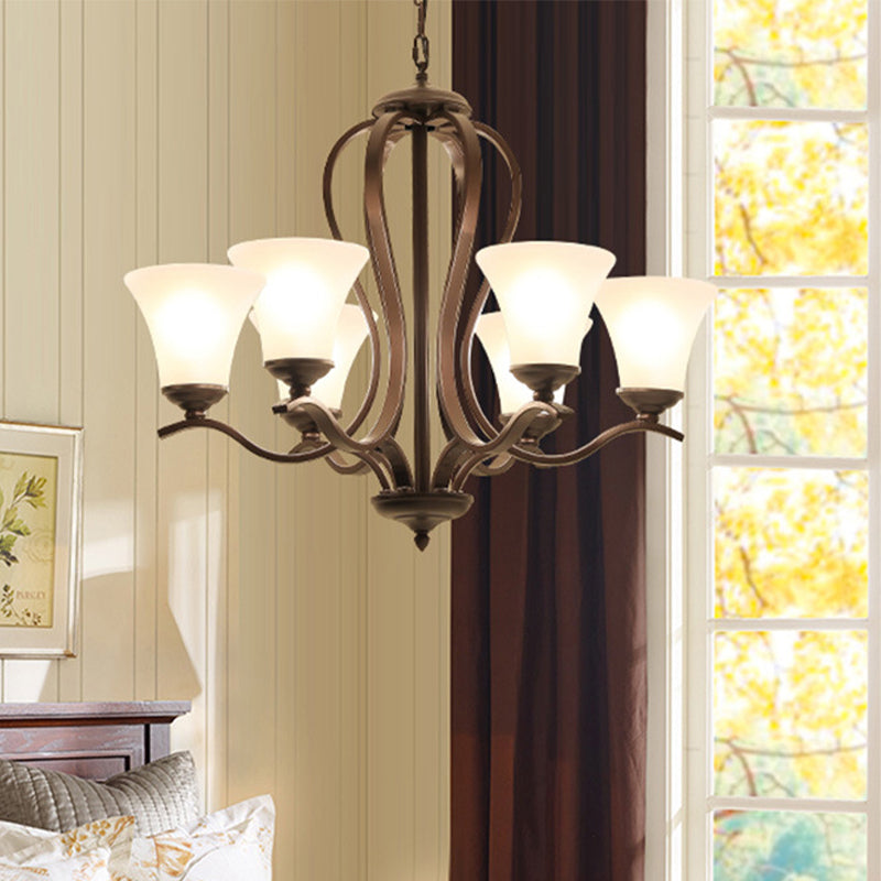 Black Flared Chandelier Pendant Lighting Vintage Opal Glass 3/6/8 Lights Bedroom Hanging Ceiling Lamp 6 Black Clearhalo 'Ceiling Lights' 'Chandeliers' 'Glass shade' 'Glass' Lighting' 315802