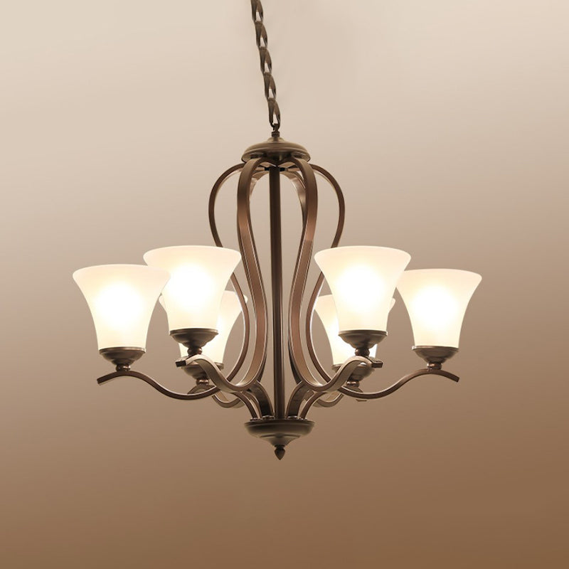 Black Flared Chandelier Pendant Lighting Vintage Opal Glass 3/6/8 Lights Bedroom Hanging Ceiling Lamp Clearhalo 'Ceiling Lights' 'Chandeliers' 'Glass shade' 'Glass' Lighting' 315803