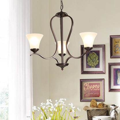 Black Flared Chandelier Pendant Lighting Vintage Opal Glass 3/6/8 Lights Bedroom Hanging Ceiling Lamp 3 Black Clearhalo 'Ceiling Lights' 'Chandeliers' 'Glass shade' 'Glass' Lighting' 315804