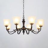 3/4/6 Bulbs Bedroom Ceiling Chandelier Retro Black Pendant Lighting with Bell Milky Frosted Glass Shade Clearhalo 'Ceiling Lights' 'Chandeliers' 'Glass shade' 'Glass' Lighting' 315823