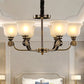 Black and Gold 6 Bulbs Ceiling Chandelier Traditionalism Sandblasted Glass Bell Hanging Pendant Lamp Clearhalo 'Ceiling Lights' 'Chandeliers' 'Glass shade' 'Glass' Lighting' 315833