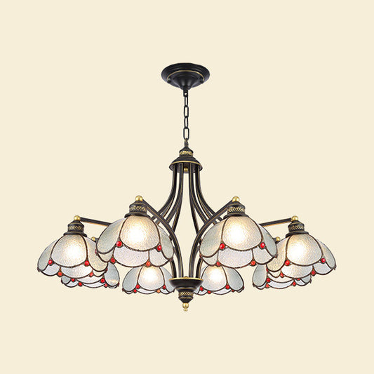 Scalloped Ceiling Chandelier 3/6/8 Lights Stained Glass Tiffany Pendant Lighting in Red/Yellow for Living Room Clearhalo 'Ceiling Lights' 'Chandeliers' 'Industrial' 'Middle Century Chandeliers' 'Tiffany Chandeliers' 'Tiffany close to ceiling' 'Tiffany' Lighting' 315861