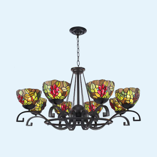 Black Curved Arms Chandelier Light Tiffany 3/6/8 Lights Cut Glass Suspension Pendant for Living Room Clearhalo 'Ceiling Lights' 'Chandeliers' 'Close To Ceiling Lights' 'Industrial' 'Middle Century Chandeliers' 'Tiffany Chandeliers' 'Tiffany close to ceiling' 'Tiffany' Lighting' 315880