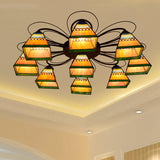 Orange Pyramid Ceiling Mounted Fixture Tiffany 3/7/8 Heads Handcrafted Art Glass Semi Flush Light 9 Orange Clearhalo 'Ceiling Lights' 'Close To Ceiling Lights' 'Close to ceiling' 'Glass shade' 'Glass' 'Semi-flushmount' 'Tiffany close to ceiling' 'Tiffany' Lighting' 315940