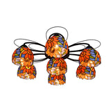 Bowl Stained Glass Ceiling Fixture Tiffany 3/7/9 Heads Red/Orange/Green Semi Flush Mount Light Fixture 7 Red Clearhalo 'Ceiling Lights' 'Close To Ceiling Lights' 'Close to ceiling' 'Glass shade' 'Glass' 'Semi-flushmount' 'Tiffany close to ceiling' 'Tiffany' Lighting' 315948