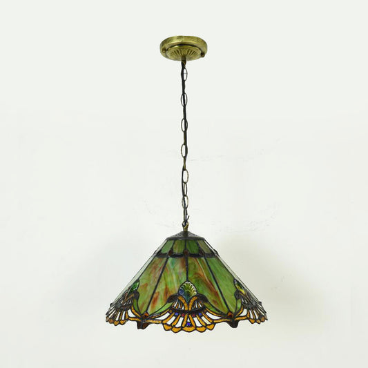 1 Light Pendant Lighting Baroque Conical Cut Glass Hanging Light Kit in Green for Dining Room Green Clearhalo 'Ceiling Lights' 'Industrial' 'Middle Century Pendants' 'Pendant Lights' 'Pendants' 'Tiffany close to ceiling' 'Tiffany Pendants' 'Tiffany' Lighting' 315966