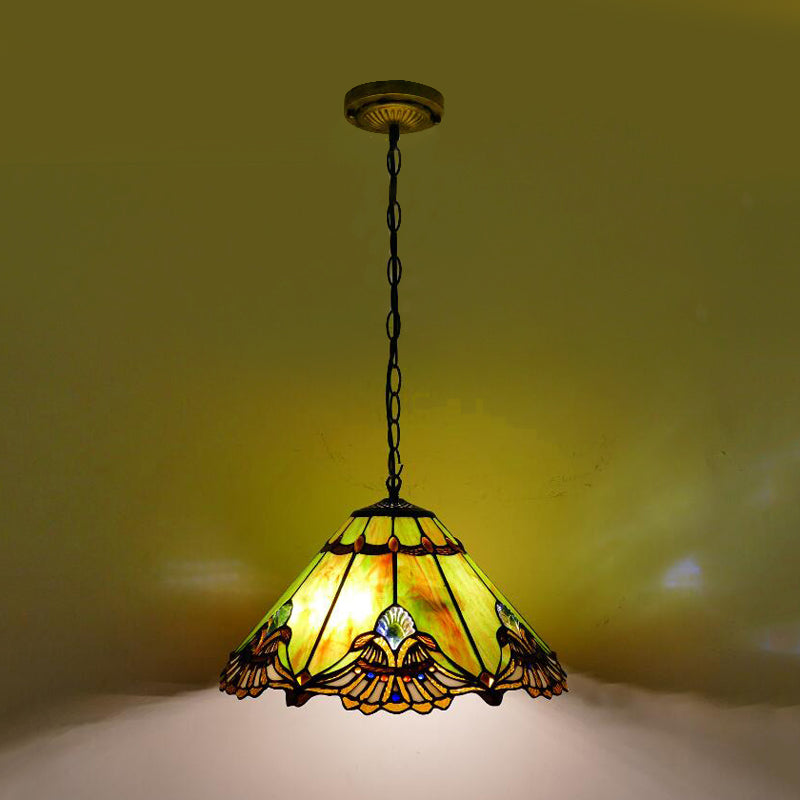 1 Light Pendant Lighting Baroque Conical Cut Glass Hanging Light Kit in Green for Dining Room Clearhalo 'Ceiling Lights' 'Industrial' 'Middle Century Pendants' 'Pendant Lights' 'Pendants' 'Tiffany close to ceiling' 'Tiffany Pendants' 'Tiffany' Lighting' 315967