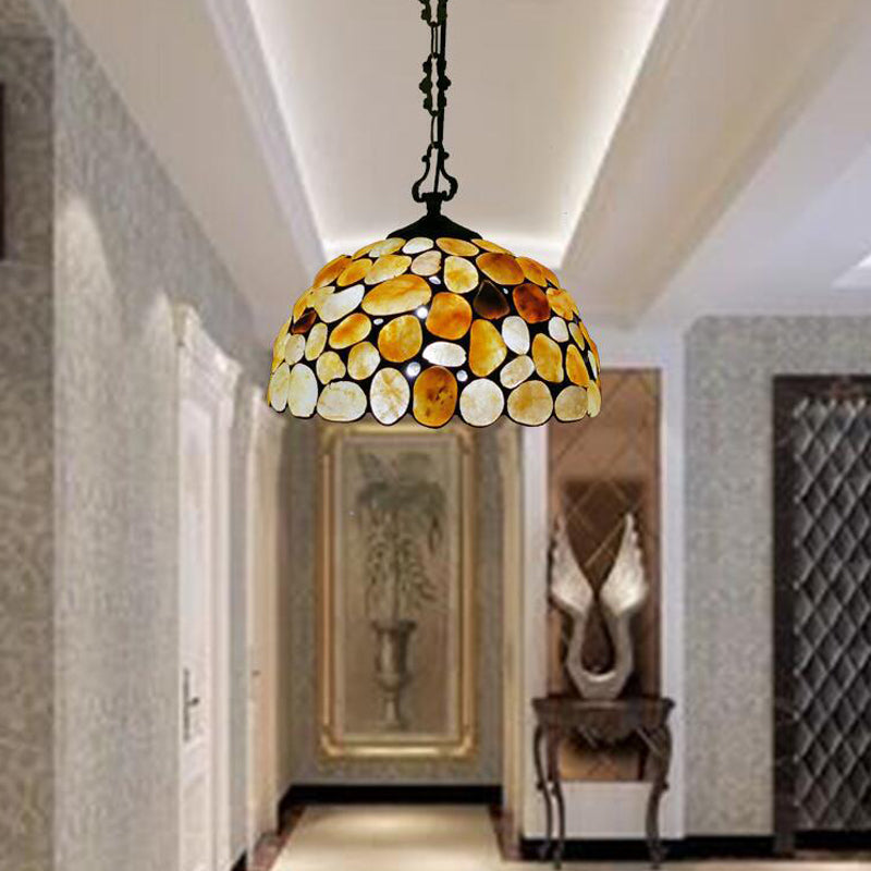 1 Light Dome Hanging Light Fixture Mediterranean Black Colorful Stone Suspension Pendant Multi-Color 12" A Clearhalo 'Ceiling Lights' 'Industrial' 'Middle Century Pendants' 'Pendant Lights' 'Pendants' 'Tiffany close to ceiling' 'Tiffany Pendants' 'Tiffany' Lighting' 315970