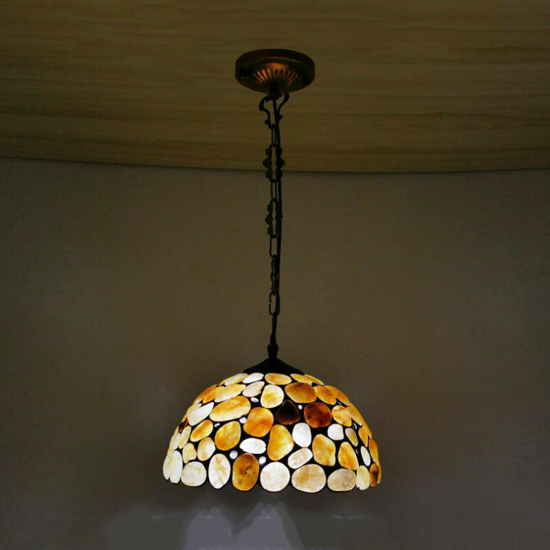 1 Light Dome Hanging Light Fixture Mediterranean Black Colorful Stone Suspension Pendant Clearhalo 'Ceiling Lights' 'Industrial' 'Middle Century Pendants' 'Pendant Lights' 'Pendants' 'Tiffany close to ceiling' 'Tiffany Pendants' 'Tiffany' Lighting' 315971