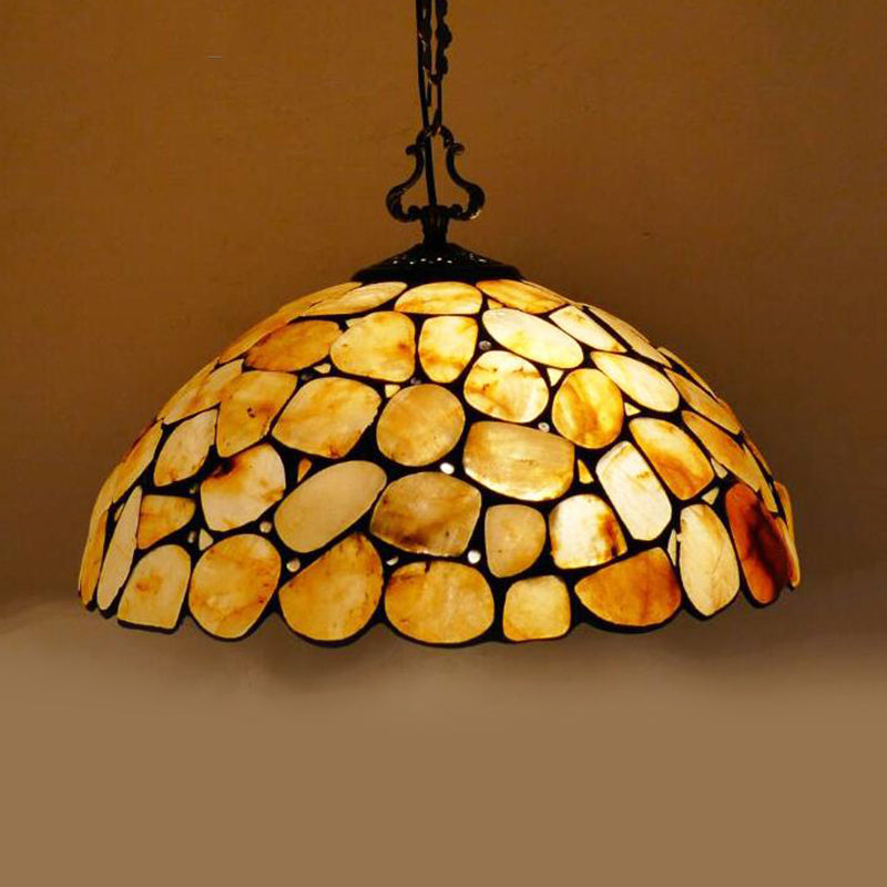 1 Light Dome Hanging Light Fixture Mediterranean Black Colorful Stone Suspension Pendant Multi-Color 16" A Clearhalo 'Ceiling Lights' 'Industrial' 'Middle Century Pendants' 'Pendant Lights' 'Pendants' 'Tiffany close to ceiling' 'Tiffany Pendants' 'Tiffany' Lighting' 315972