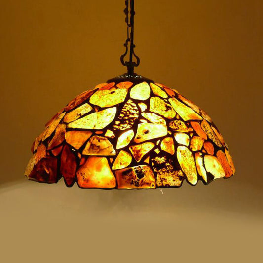 1 Light Dome Hanging Light Fixture Mediterranean Black Colorful Stone Suspension Pendant Multi-Color 16" C Clearhalo 'Ceiling Lights' 'Industrial' 'Middle Century Pendants' 'Pendant Lights' 'Pendants' 'Tiffany close to ceiling' 'Tiffany Pendants' 'Tiffany' Lighting' 315974