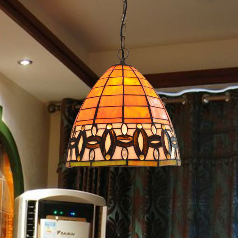 Tiffany Tapered Hanging Lamp 1 Light Cut Glass Down Lighting Pendant in Orange for Kitchen Orange Clearhalo 'Ceiling Lights' 'Industrial' 'Middle Century Pendants' 'Pendant Lights' 'Pendants' 'Tiffany close to ceiling' 'Tiffany Pendants' 'Tiffany' Lighting' 315983